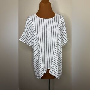 Et Lois Linen & Cotton Blend Striped Pullover Short Sleeve Blouse Size Small
